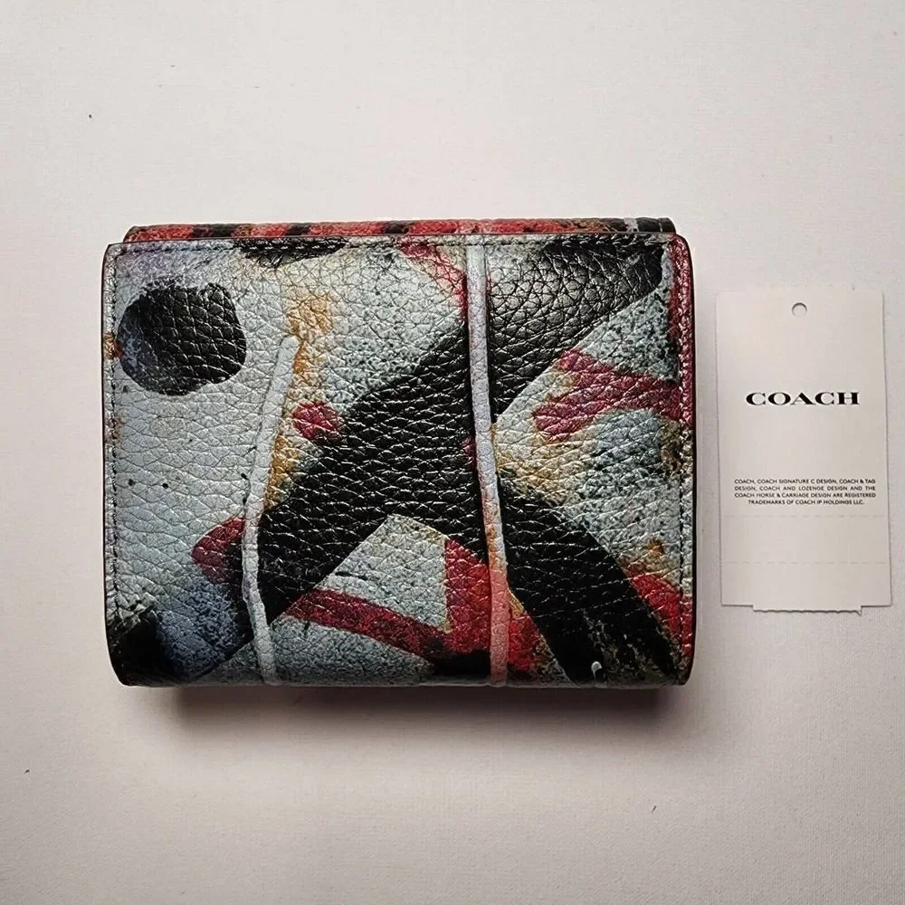 NWT Coach CM672 X Mint + Serf Small Morgan Wallet Silver / Black Multi